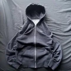 00s NIKE ジップパーカー ブラック 刺繍ロゴ y2k 短丈