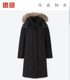 美品！ ユニクロ ハイブリッドダウンウルトラウォームロングコート ブラック S