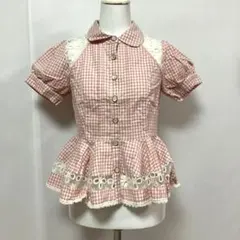 angelic pretty 半袖ブラウス ギンガムチェックリボン フリル襟 angelic pretty 半袖ブラウス ギンガムチェックリボン フリル襟 - メルカリ