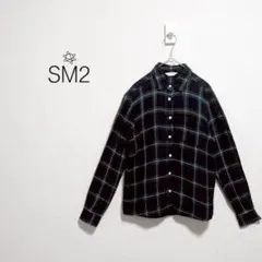 SM2　チェック柄　長袖シャツ　コットン100%　カジュアル　羽織　グリーン　M