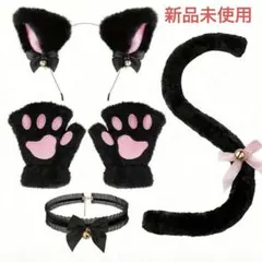 ハロウィン　黒猫４点セット　尻尾　カチューシャ　猫耳　仮装　コスプレ　可愛いのサムネイル