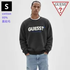 GUESS(ゲス)裏起毛・ボアロゴ文字・フリーススウェットトレーナー (S)