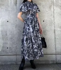 rienda ウエストマーク　ロングワンピース　グレー