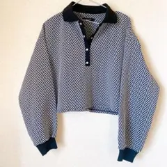 JEANASSI ヘリンボーン 長袖ポロシャツ　レトロ