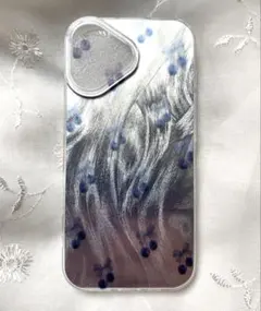 iPhone17 ソフトケース レンズ保護ブルーチェリーパール シルバーシェル❶