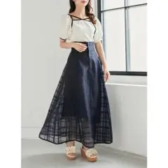 MAJESTIC LEGON バックレースアップフレアスカート（ネイビー）のサムネイル