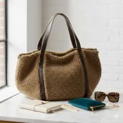 【即日配送】リフラティシップス　ボアハンドバッグ　茶色系　もこもこ　ふわふわ