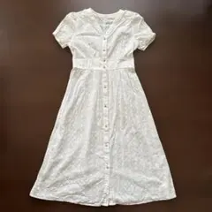 ホワイト 半袖シャツワンピース ロング丈