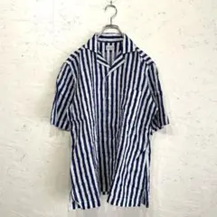 麻【BAGUTTA】ストライプ柄オープンカラーシャツ　半袖　39 15 1/2のサムネイル