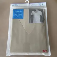 新品 ユニクロ エアリズム デオドラントメッシュ VネックT ベージュ L