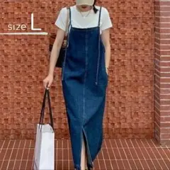 デニムワンピース ロングワンビース レディース ゆったり L スリット入り