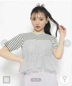 Pink Latte M ストライプ チュールドッキングTシャツのサムネイル