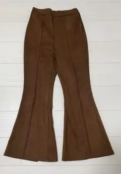 MURUA バックスリット ベロアフレアパンツ ウエストゴム ブラウン