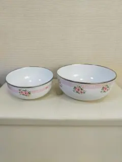 昭和レトロ　花柄ホーローボウル ２個セット