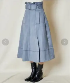 REDYAZEL ステッチ配色　スエードベルトフレアスカート