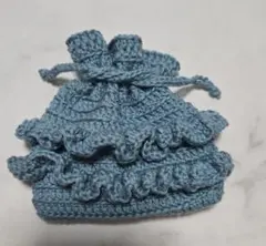 【ハンドメイド】編み物☆かぎ編み☆フリル巾着ポーチ⭐︎ブルー