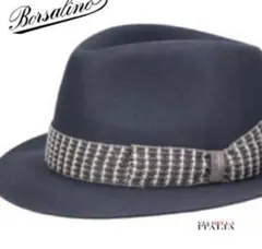 【美品】Borsalino（ボルサリーノ）中折れハット　ダークネイビー兎毛