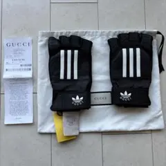 グッチ アディダス コラボ 手袋 グローブ S レザー ロゴ　黒 中古・古着通販】adidas (アディダス) GUCCI (グッチ) レザー