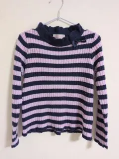 メゾピアノ ピンク ネイビー ボーダーリブニット 120