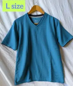 Ｌサイズ ターコイズブルー Vネック 半袖Tシャツ
