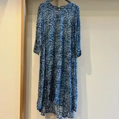 malaika 藍染め　vネックロングワンピース　長袖　インディゴ