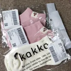 kakko レディース ねこタグ付きソックス ピンク２足クリーム１足のサムネイル