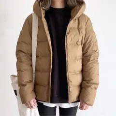 美品 ユニクロ シームレスダウンパーカ ブラウン メンズ L