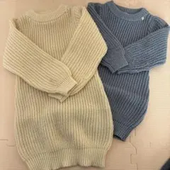 petit main リボン付きニットセーター M とLアイボリー ブルー