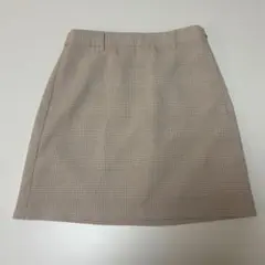 GU チェック柄 ベージュタイトスカート
