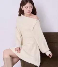 NICE CLAUP オフショルニット　ワンピース　春服　秋服　ガーリー