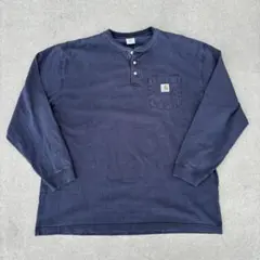 Carhartt ヘンリーネック ロンT フェード XL ネイビー ポケT