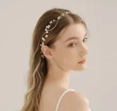 【新品】ヘッドドレス パール ゴールド リボン 結婚式 ウェディング 髪飾りのサムネイル
