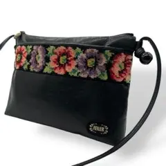 良品 1030 フェイラー ショルダーバッグ レザー 花柄 Flower 黒