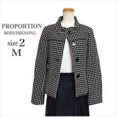 〔プロポーションボディドレッシング〕黒アイボリー総柄ウールジャケット 2 M位