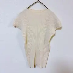 セゾンドパピヨン　フレンチスリーブカットソー　レディースL　リブ編み　レーヨンのサムネイル