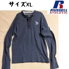【XL】ラッセルアスレティック ヘンリーネック ロンT 刺繍ロゴ グレーのサムネイル