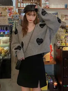 新品未着用❤︎ハート刺繍❤︎ニットトップス❤︎Fサイズ♡韓国ファッション♡