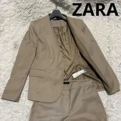 ZARA ストレッチ　ノーカラースーツ　ベージュ ビジネススーツ パンツスーツ