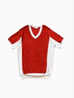 80s Lee Vネック パイル生地 半袖 Tシャツ 赤白 M レトロ