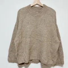 ベージュ ニット セーター 長袖 オーバーサイズ ラウンドネック【LL】