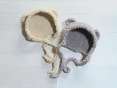 くま耳付きふわふわボンネット【新生児用】