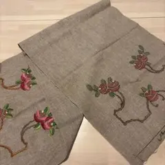 ヴィンテージ リネン 刺繍 テーブルクロス 麻 ナチュラル 花柄