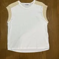ZARA ノースリーブ Tシャツ S ホワイト/ベージュ