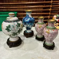 E*a様 中国 工芸品 七宝焼 景泰藍 フラワーベース セット花瓶 置物 インテ