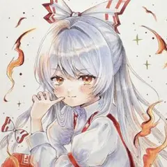 9*8様 東方Project 藤原妹紅　手書きイラスト　色紙　ファンアート 9*8様 東方Project 藤原妹紅 手書きイラスト 色紙 ファンアート - メルカリ