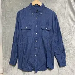 【L875】 EDWIN ストレッチデニムシャツ サイズL ネイビーのサムネイル