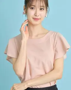 フレアスリーブカットジョーゼットプルオーバー　ピンクベージュのサムネイル