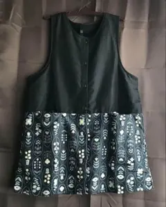 あったか エプロン 裏フリース 花 柄 ウエスト切替 ブラック 新品未使用