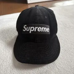 Supreme ブラック コーデュロイ キャップ