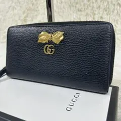 グッチ 二つ折り財布 ボウ クイーンマーガレット GGマーモント 黒